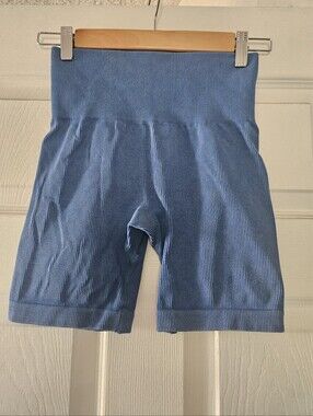 JoyLab Ribbed High-Waist Bike Shorts - Blue Small